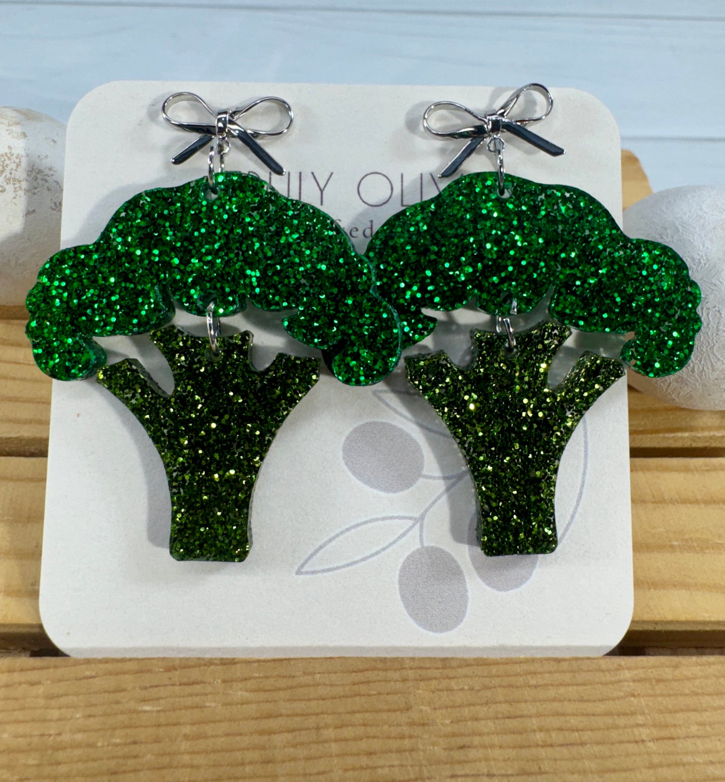 Shiny Shimmery Broccoli Earrings