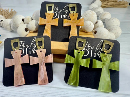 Trulyolive Shimmery Glossy Cross Earrings – Statement Faith Jewelry - Earrings