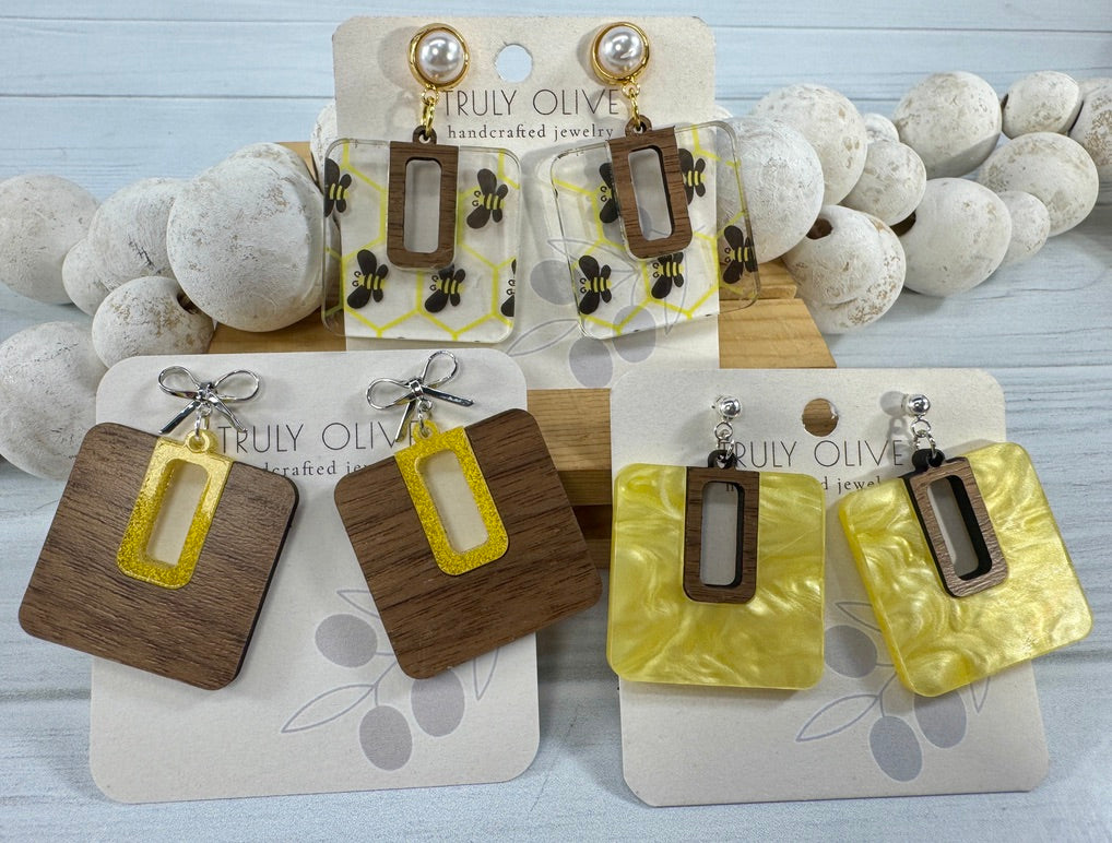 Yellow Bumble Bee Dangle Drop Earrings