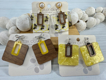 Yellow Bumble Bee Dangle Drop Earrings