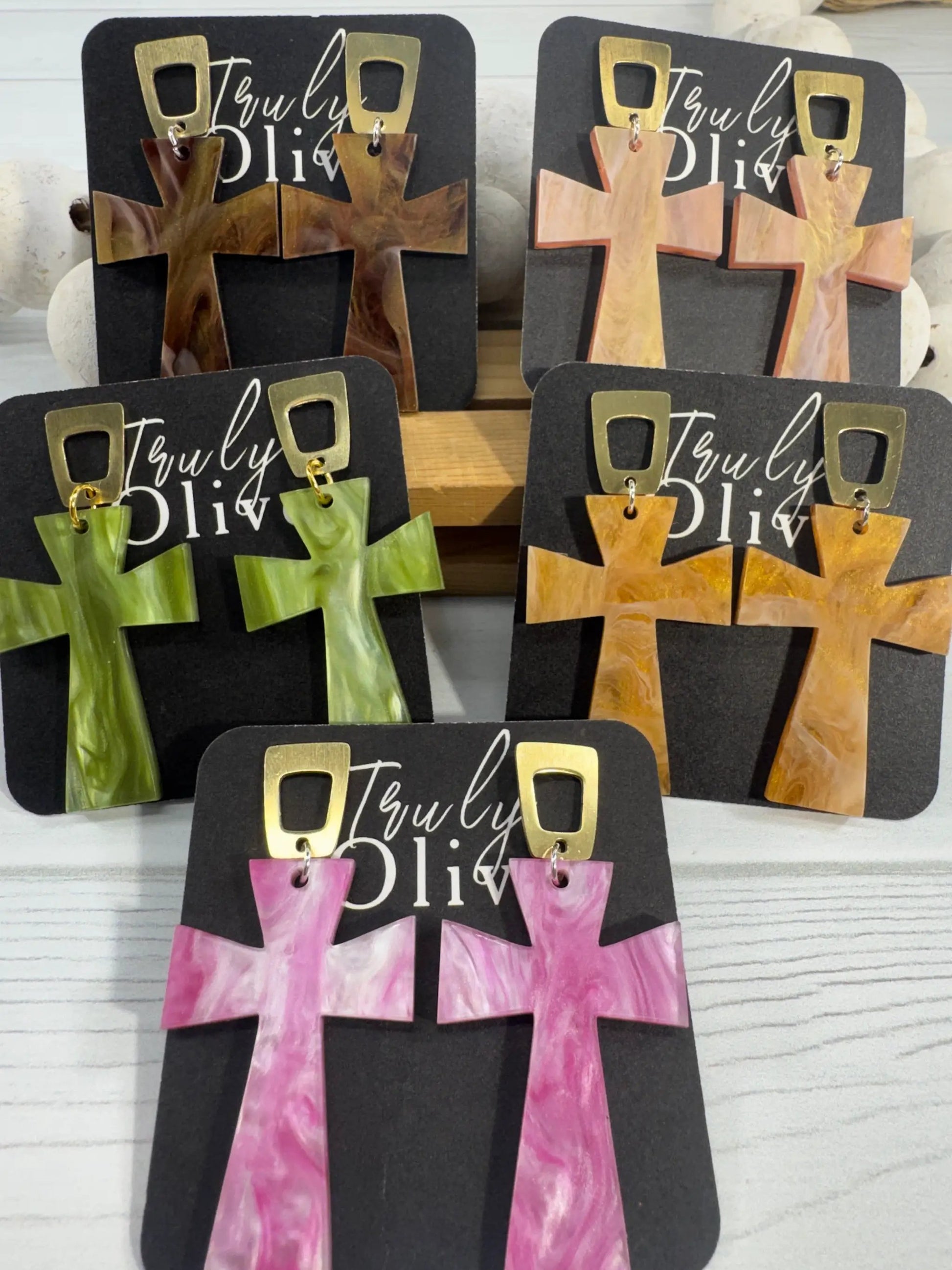 Trulyolive Shimmery Glossy Cross Earrings – Statement Faith Jewelry - Earrings