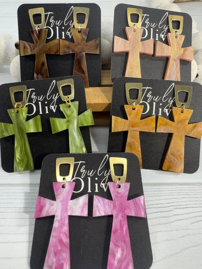 Trulyolive Shimmery Glossy Cross Earrings – Statement Faith Jewelry - Earrings