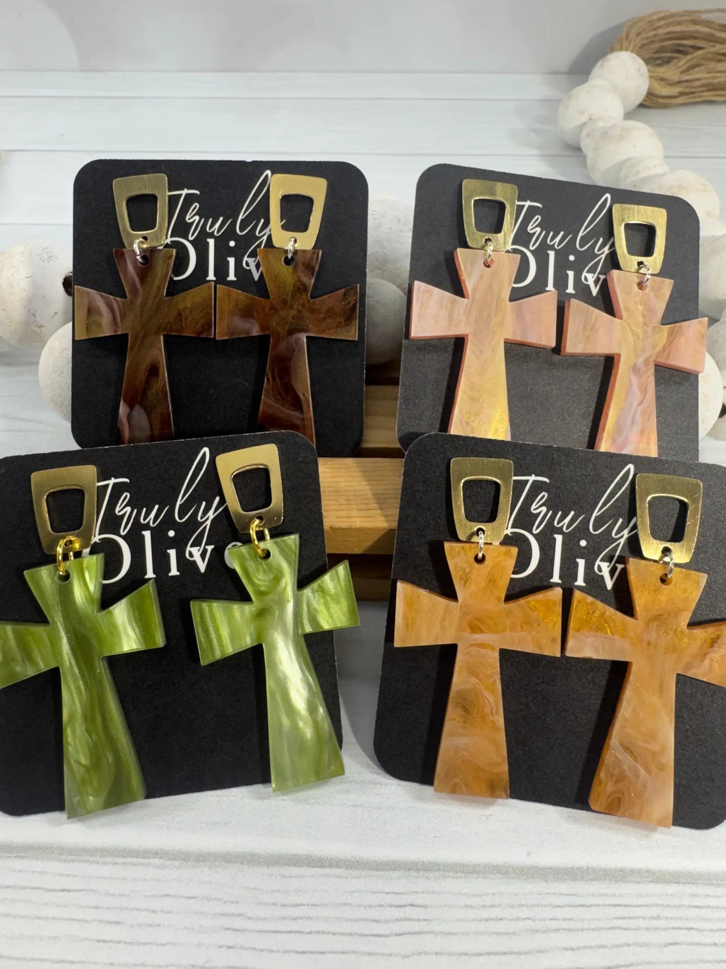 Trulyolive Shimmery Glossy Cross Earrings – Statement Faith Jewelry - Earrings