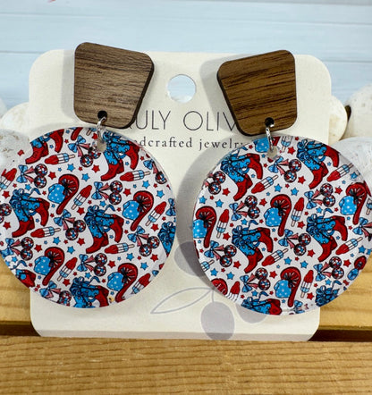 Patriotic Tiered Western Boots and Hat Post Back Earrings