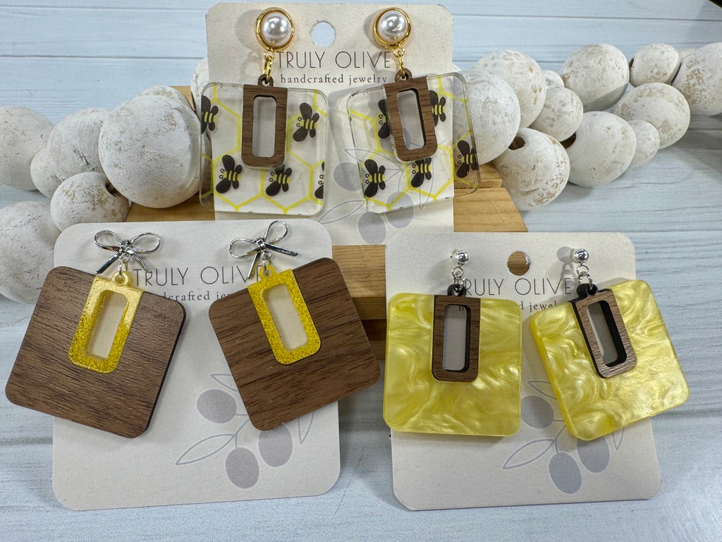 Yellow Bumble Bee Dangle Drop Earrings
