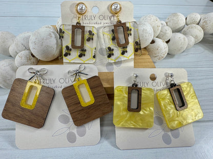 Yellow Bumble Bee Dangle Drop Earrings