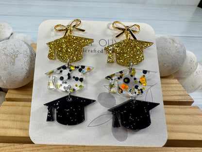 Gold and Black Graduation Cap Earring Dangles
