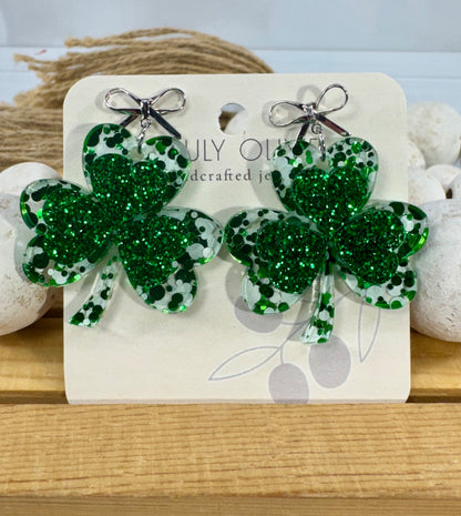 St Patty's Day 4 Leaf Clover Dangle Earrings