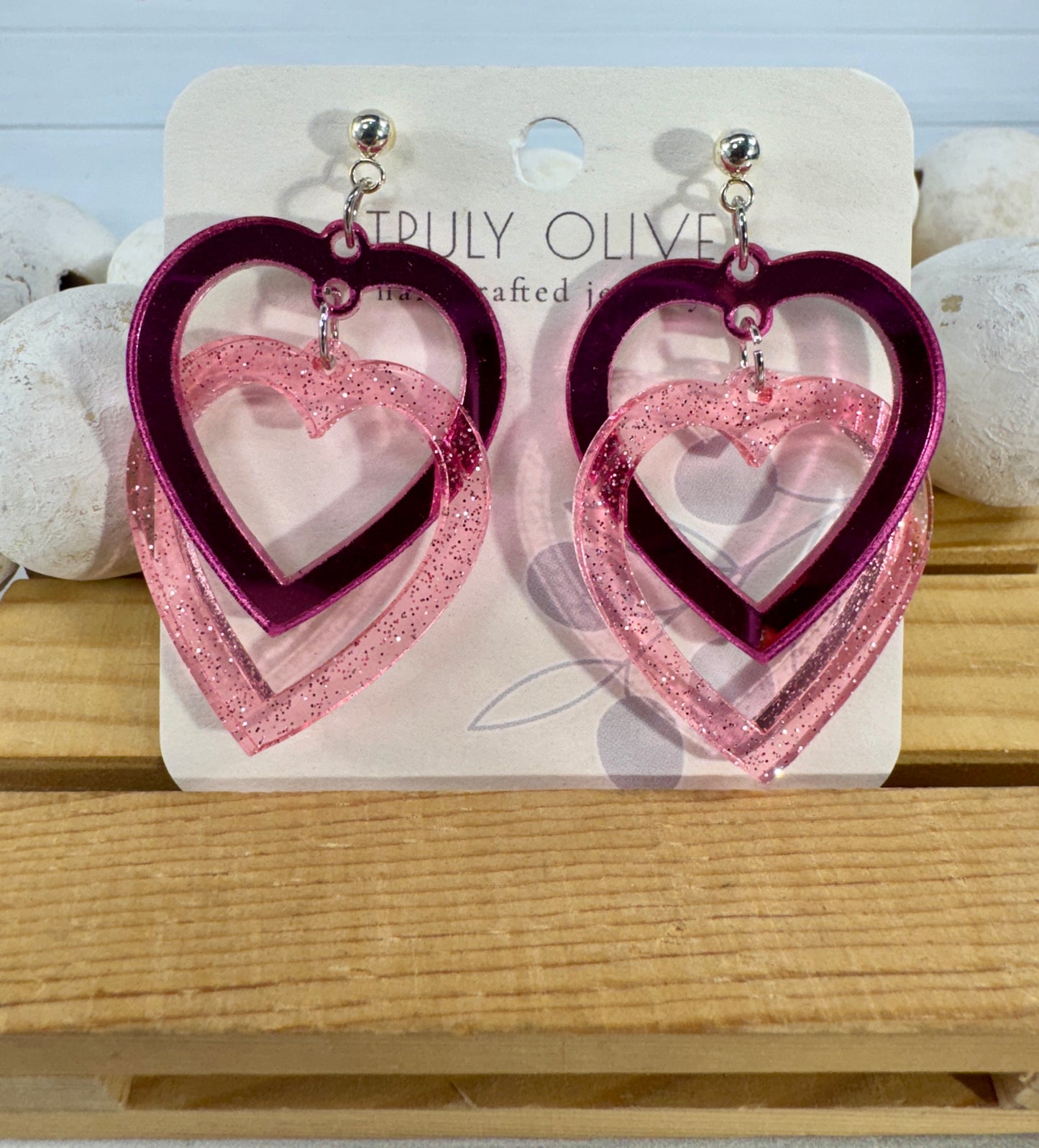Connected Pink Double Heart Earrings