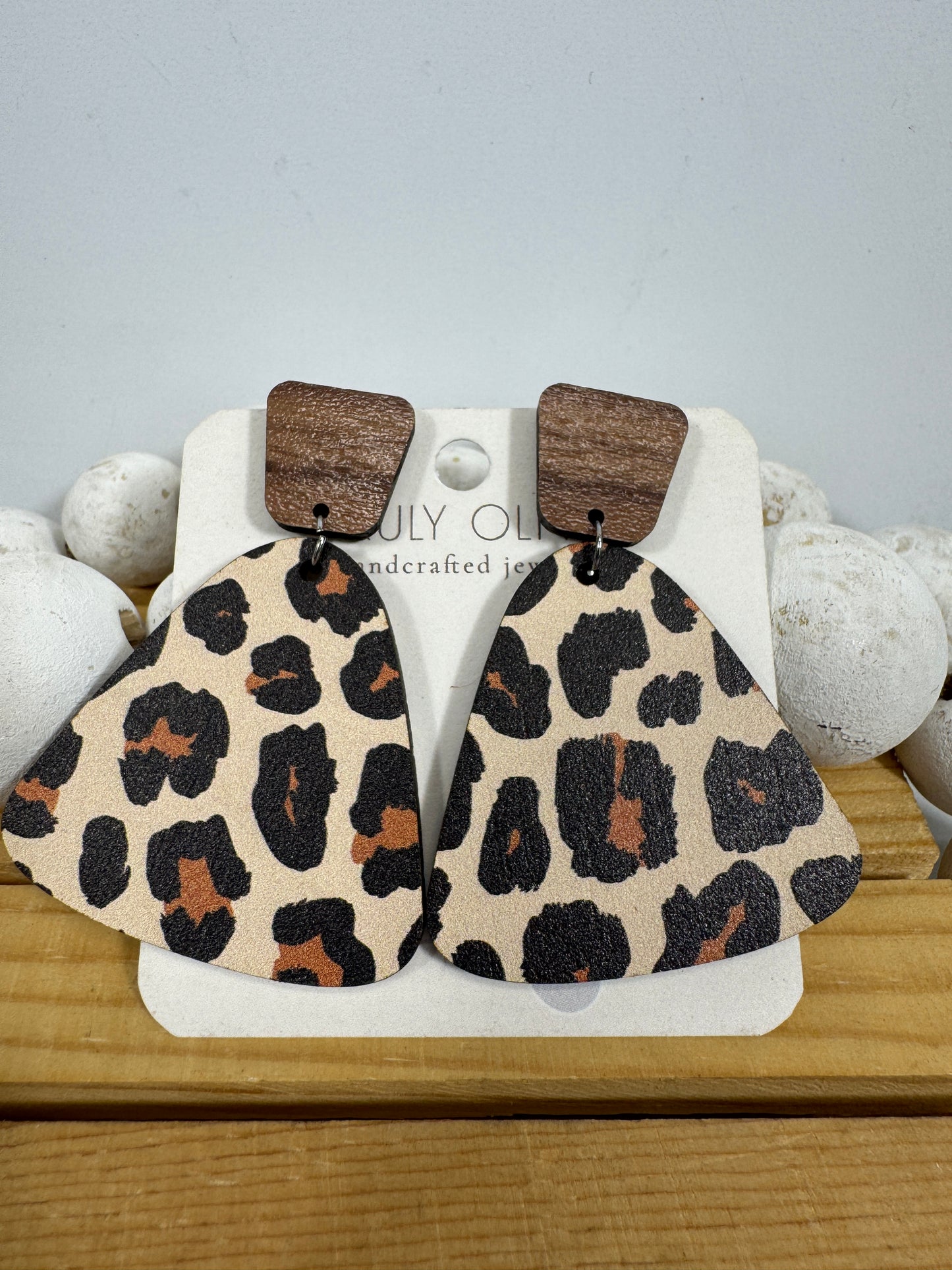 Exotic Leopard Print Reclaimed Wood Earrings