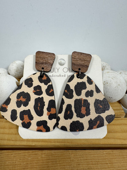 Exotic Leopard Print Reclaimed Wood Earrings