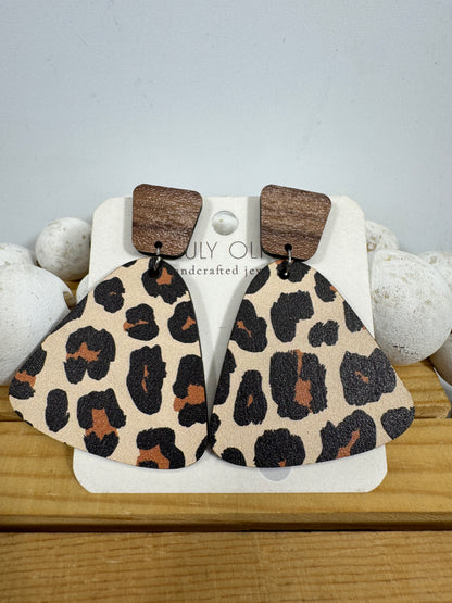 Exotic Leopard Print Reclaimed Wood Earrings