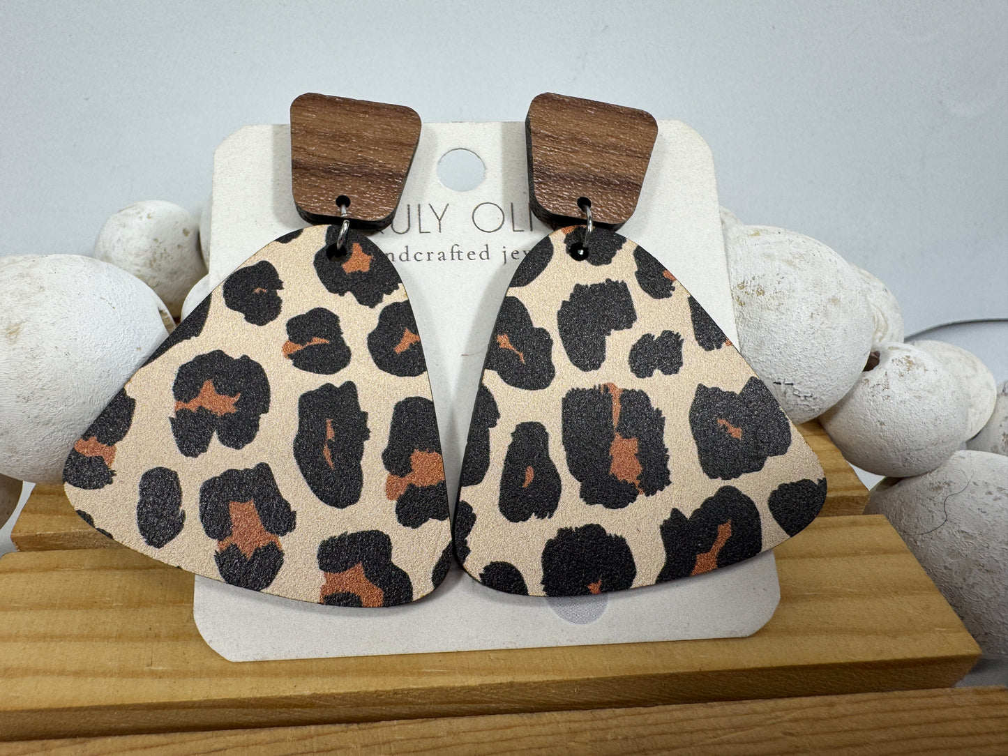 Exotic Leopard Print Reclaimed Wood Earrings