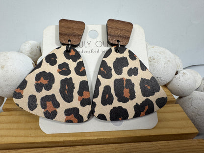 Exotic Leopard Print Reclaimed Wood Earrings