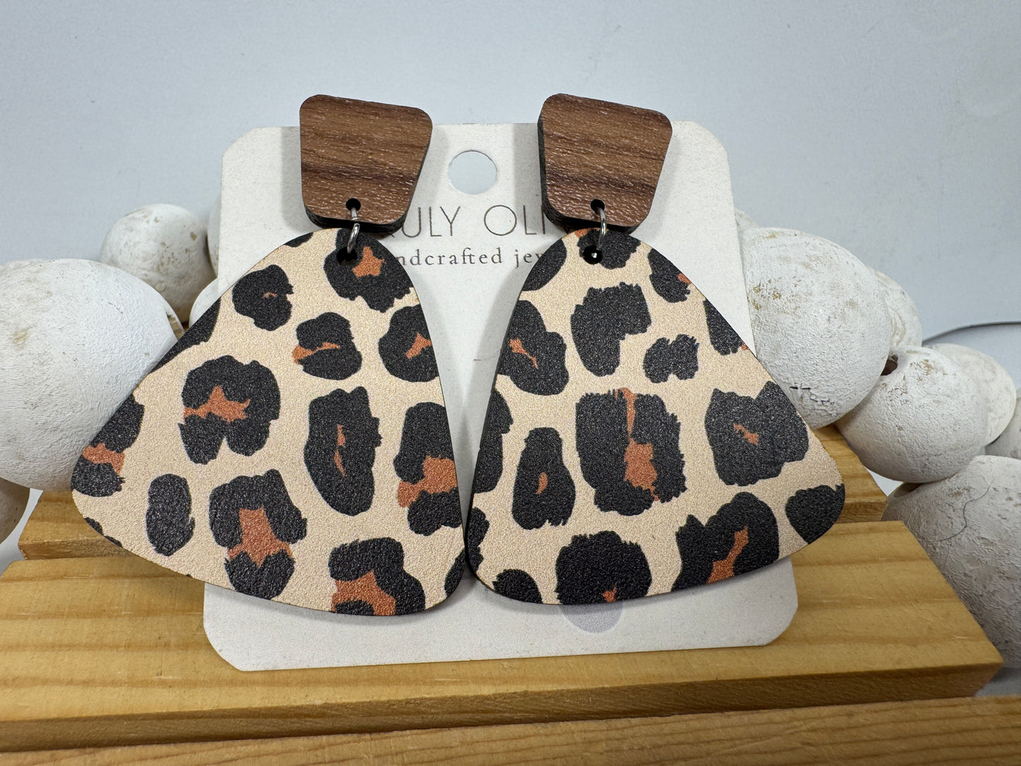 Exotic Leopard Print Reclaimed Wood Earrings