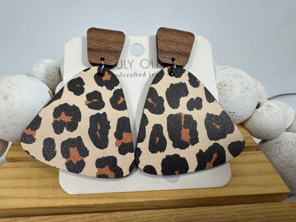 Exotic Leopard Print Reclaimed Wood Earrings
