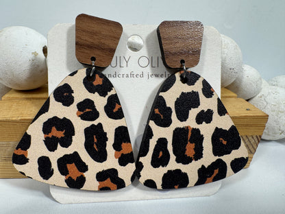 Exotic Leopard Print Reclaimed Wood Earrings