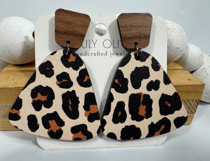 Exotic Leopard Print Reclaimed Wood Earrings