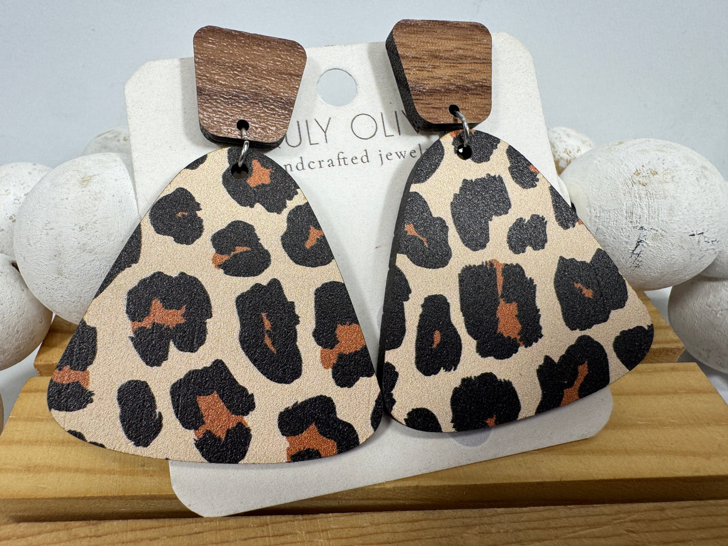 Exotic Leopard Print Reclaimed Wood Earrings