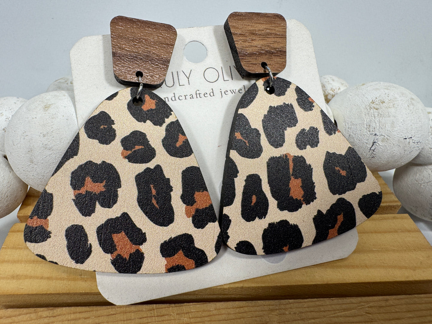 Exotic Leopard Print Reclaimed Wood Earrings