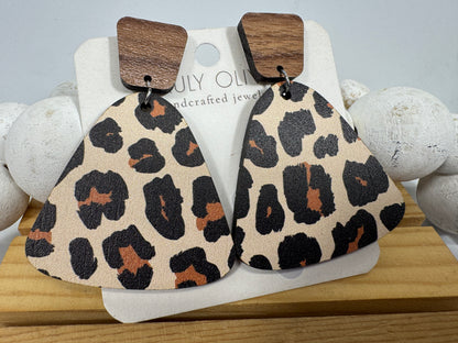 Exotic Leopard Print Reclaimed Wood Earrings