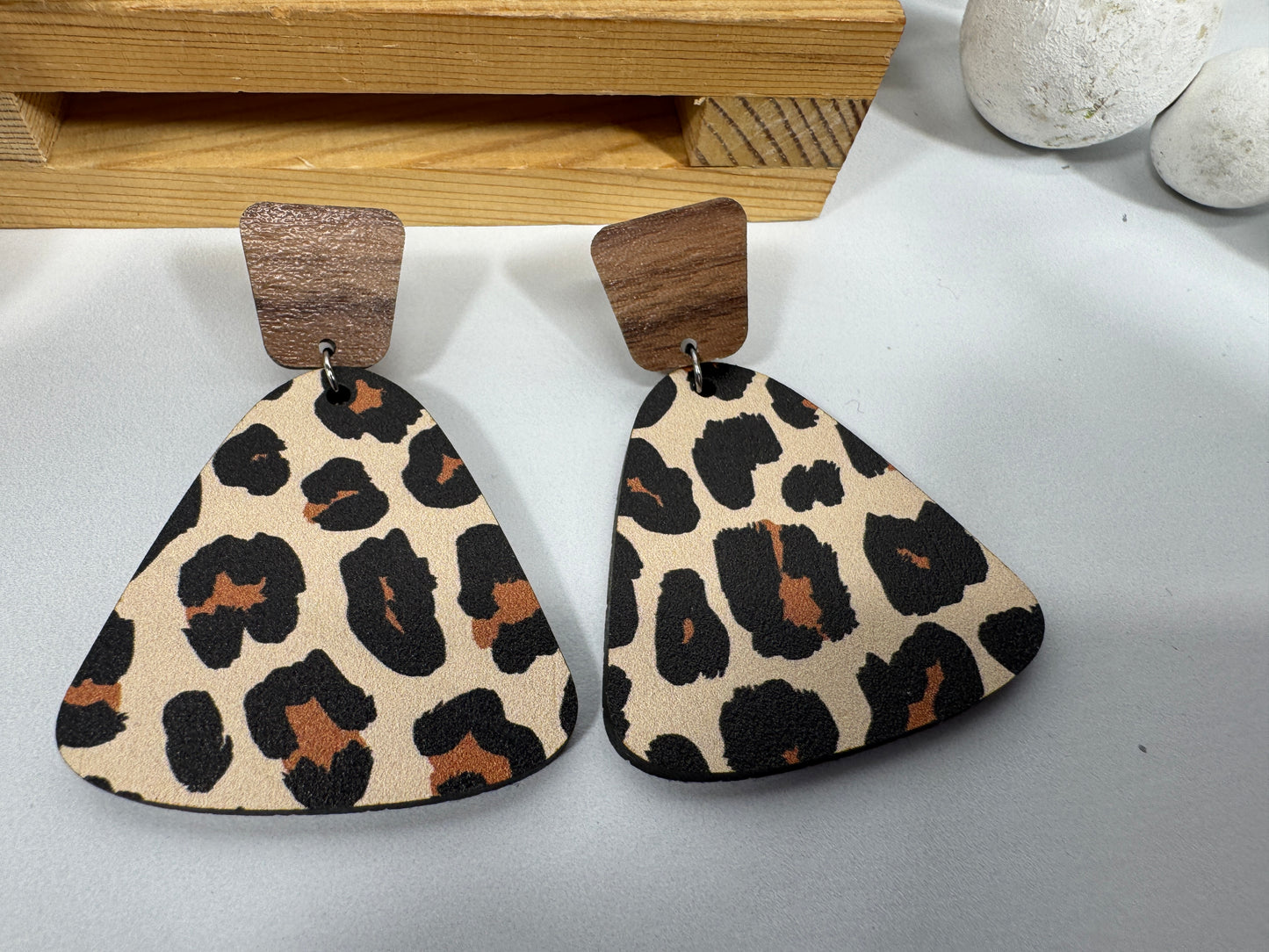 Exotic Leopard Print Reclaimed Wood Earrings