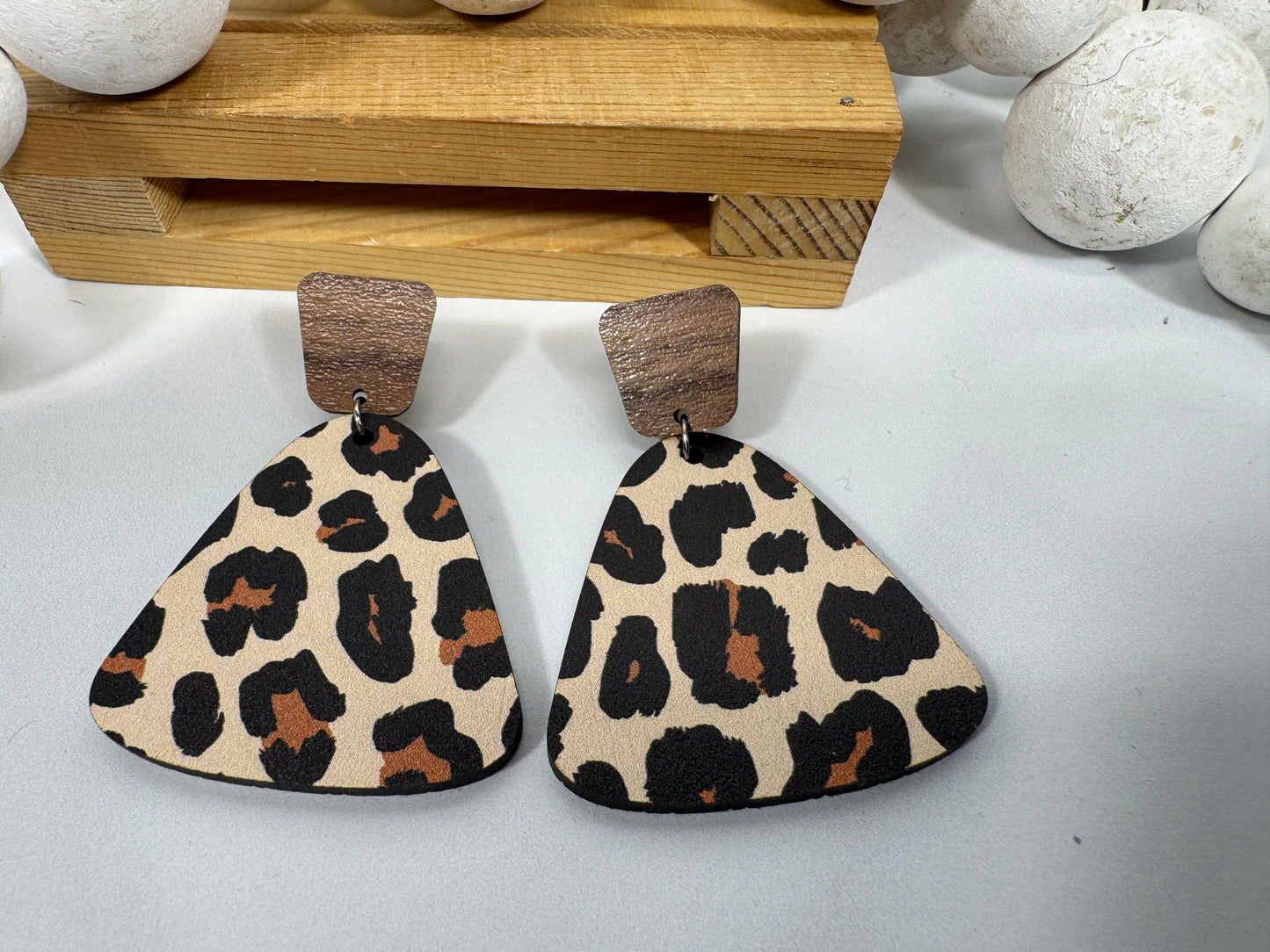 Exotic Leopard Print Reclaimed Wood Earrings