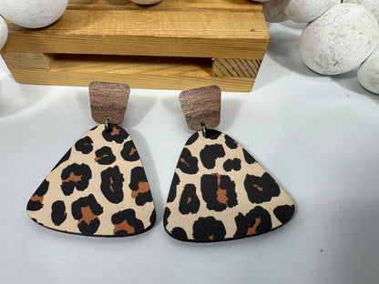 Exotic Leopard Print Reclaimed Wood Earrings