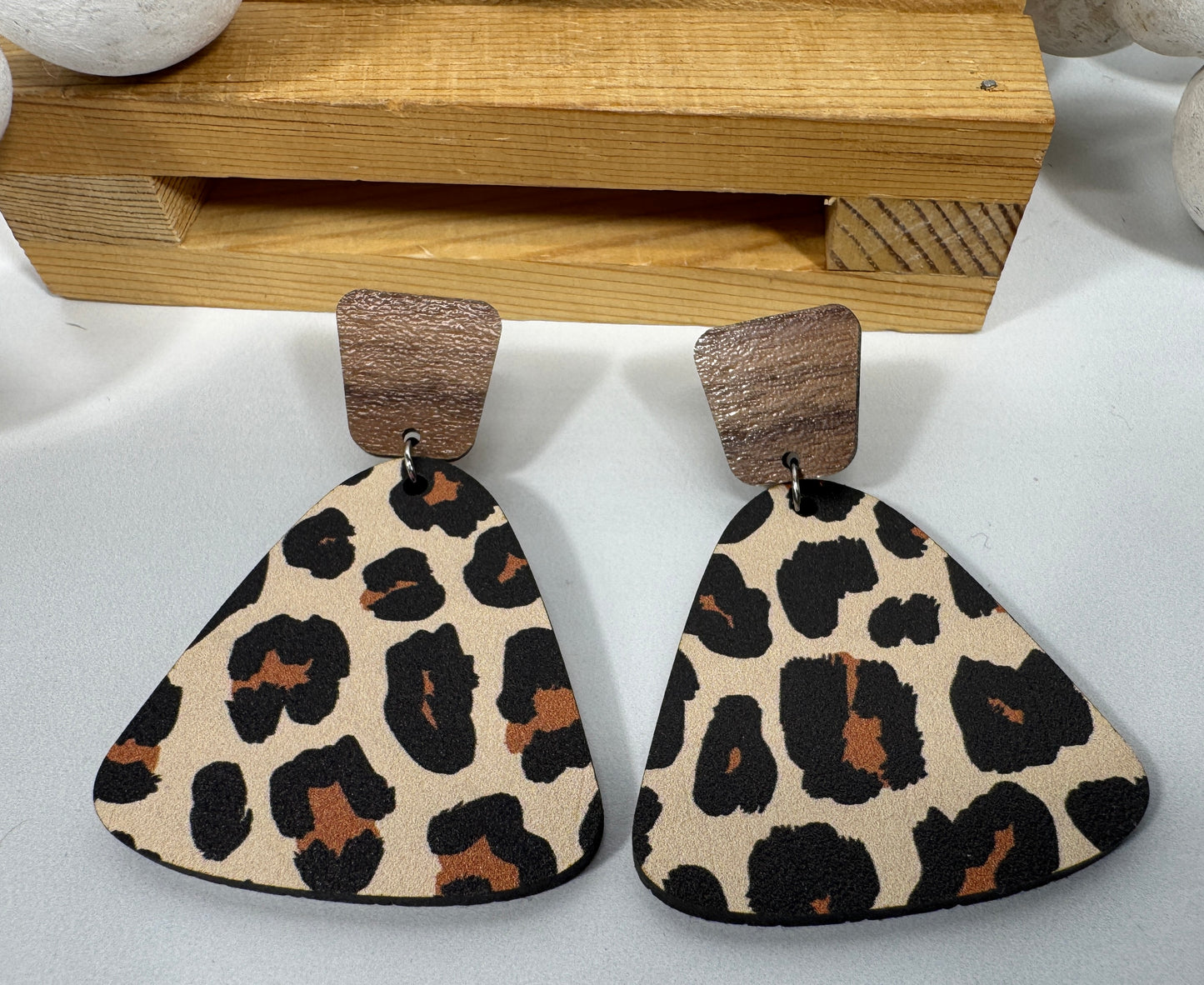 Exotic Leopard Print Reclaimed Wood Earrings