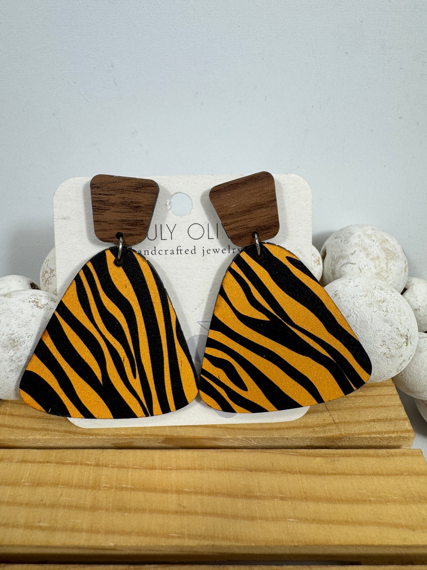 Exotic Reclaimed Wood Zebra Print Earrings