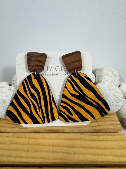 Exotic Reclaimed Wood Zebra Print Earrings