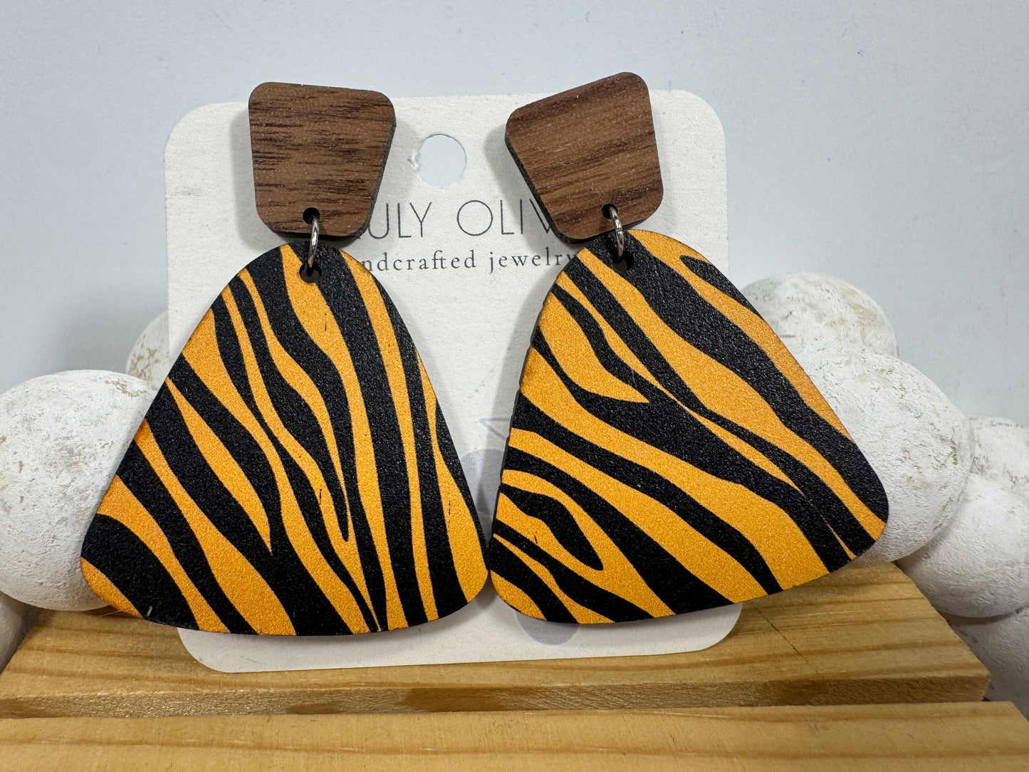 Exotic Reclaimed Wood Zebra Print Earrings