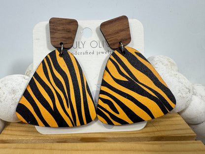 Exotic Reclaimed Wood Zebra Print Earrings