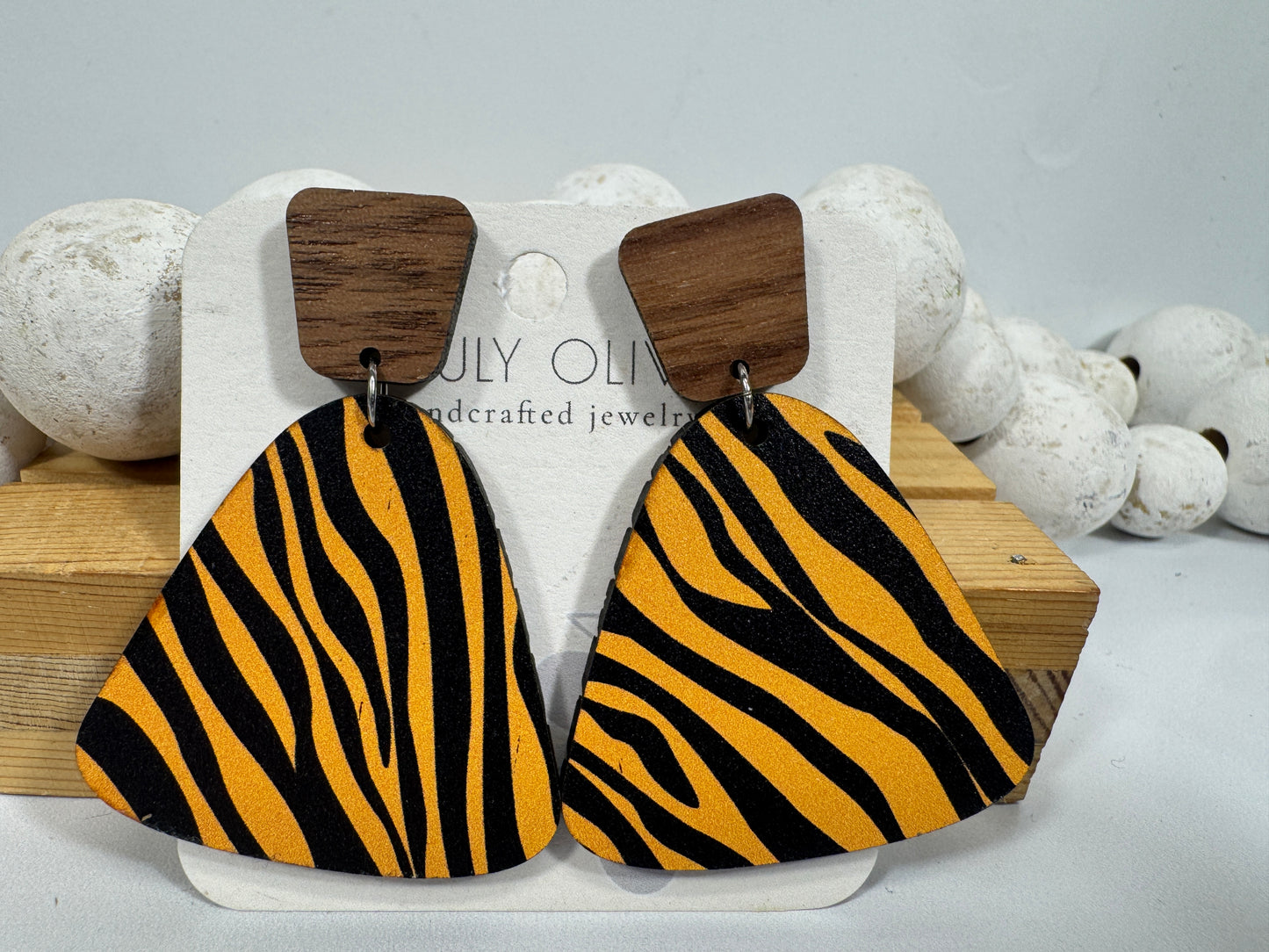 Exotic Reclaimed Wood Zebra Print Earrings