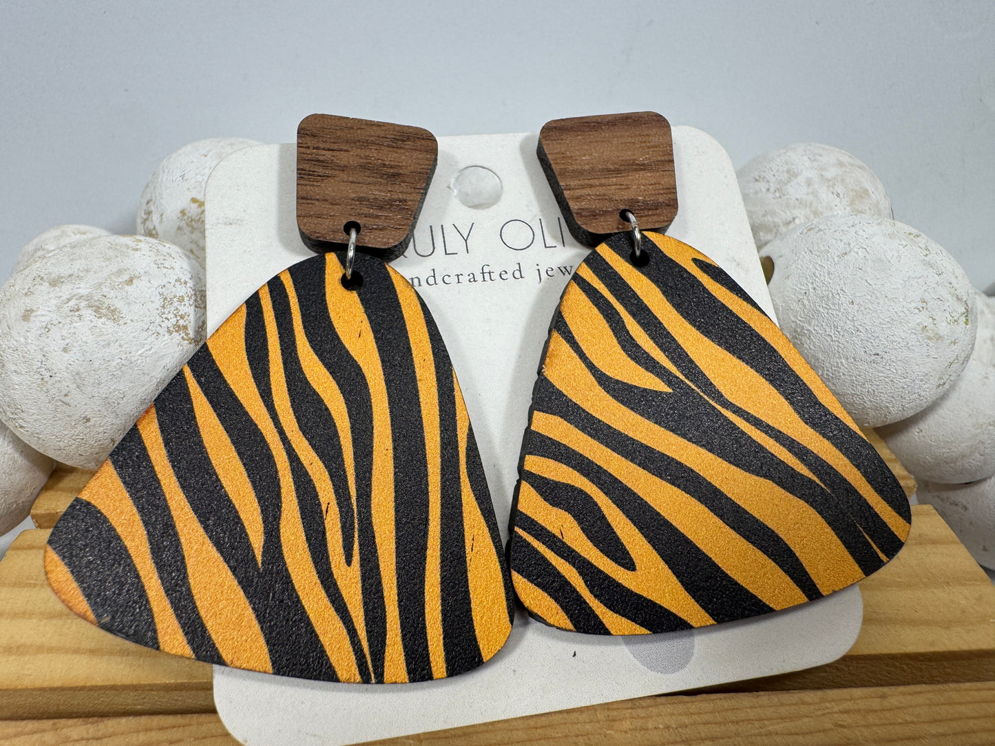 Exotic Reclaimed Wood Zebra Print Earrings