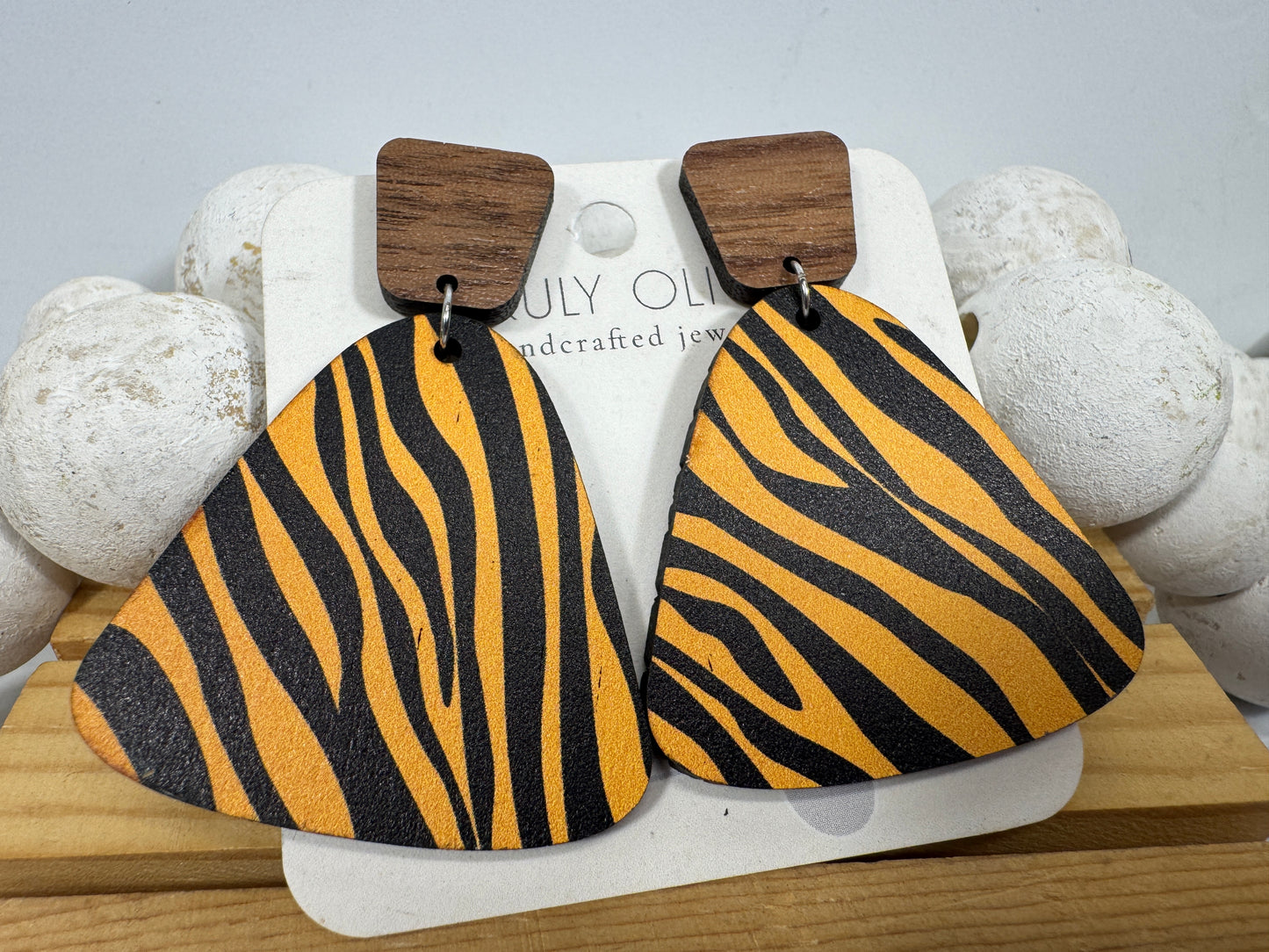 Exotic Reclaimed Wood Zebra Print Earrings