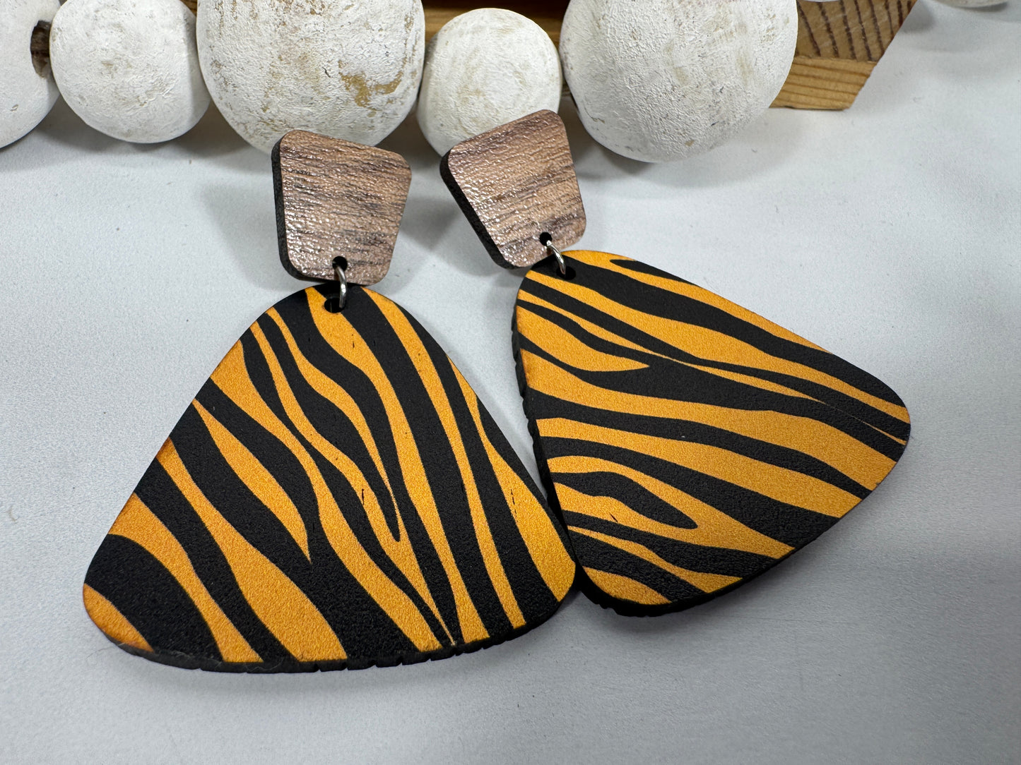 Exotic Reclaimed Wood Zebra Print Earrings