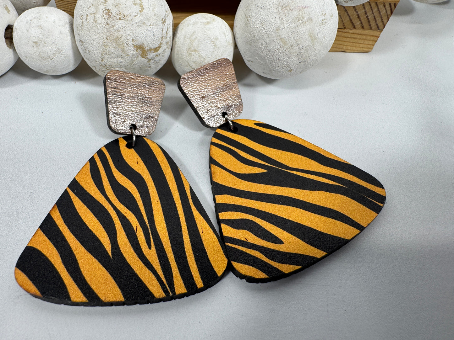 Exotic Reclaimed Wood Zebra Print Earrings
