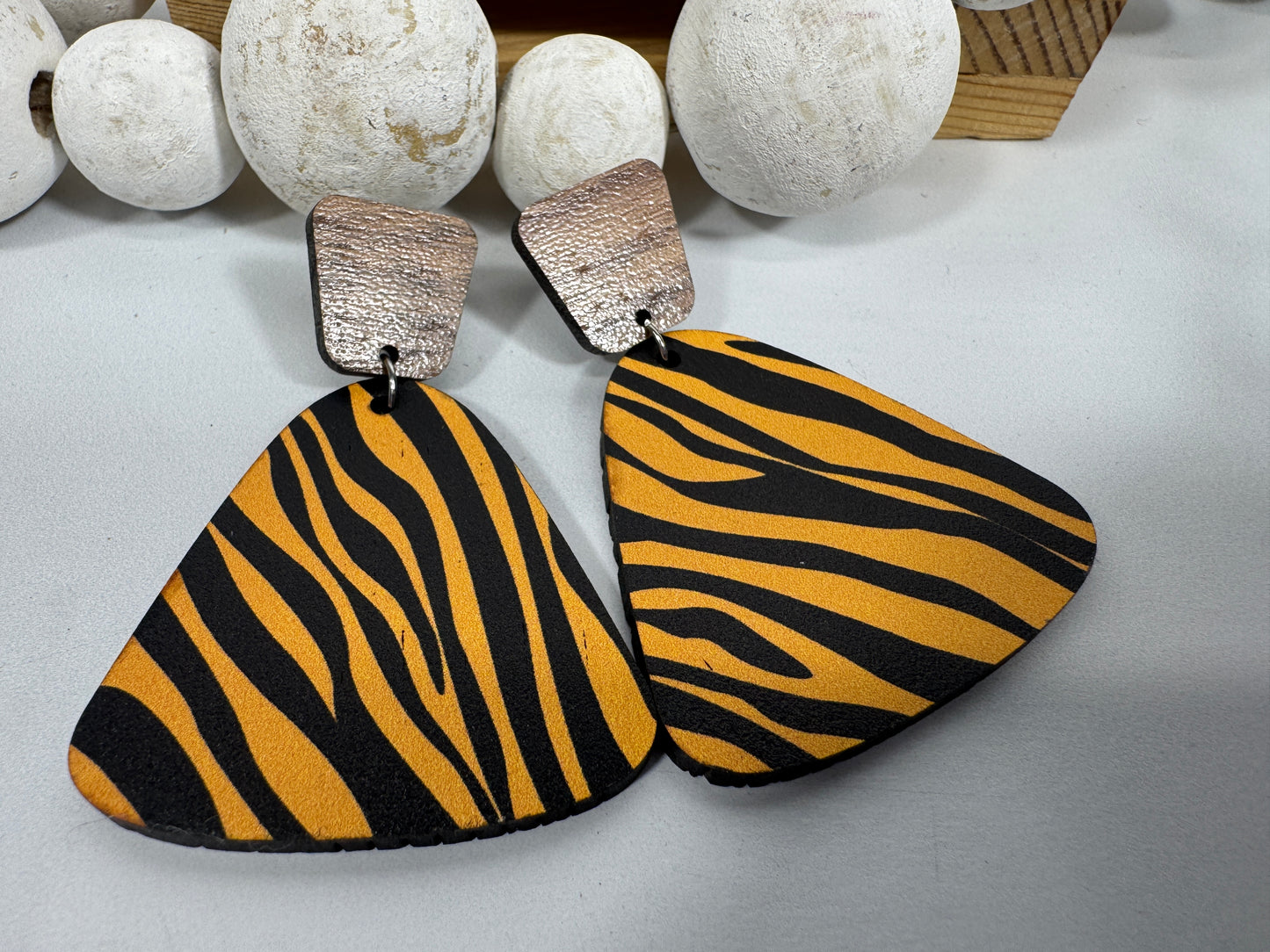 Exotic Reclaimed Wood Zebra Print Earrings