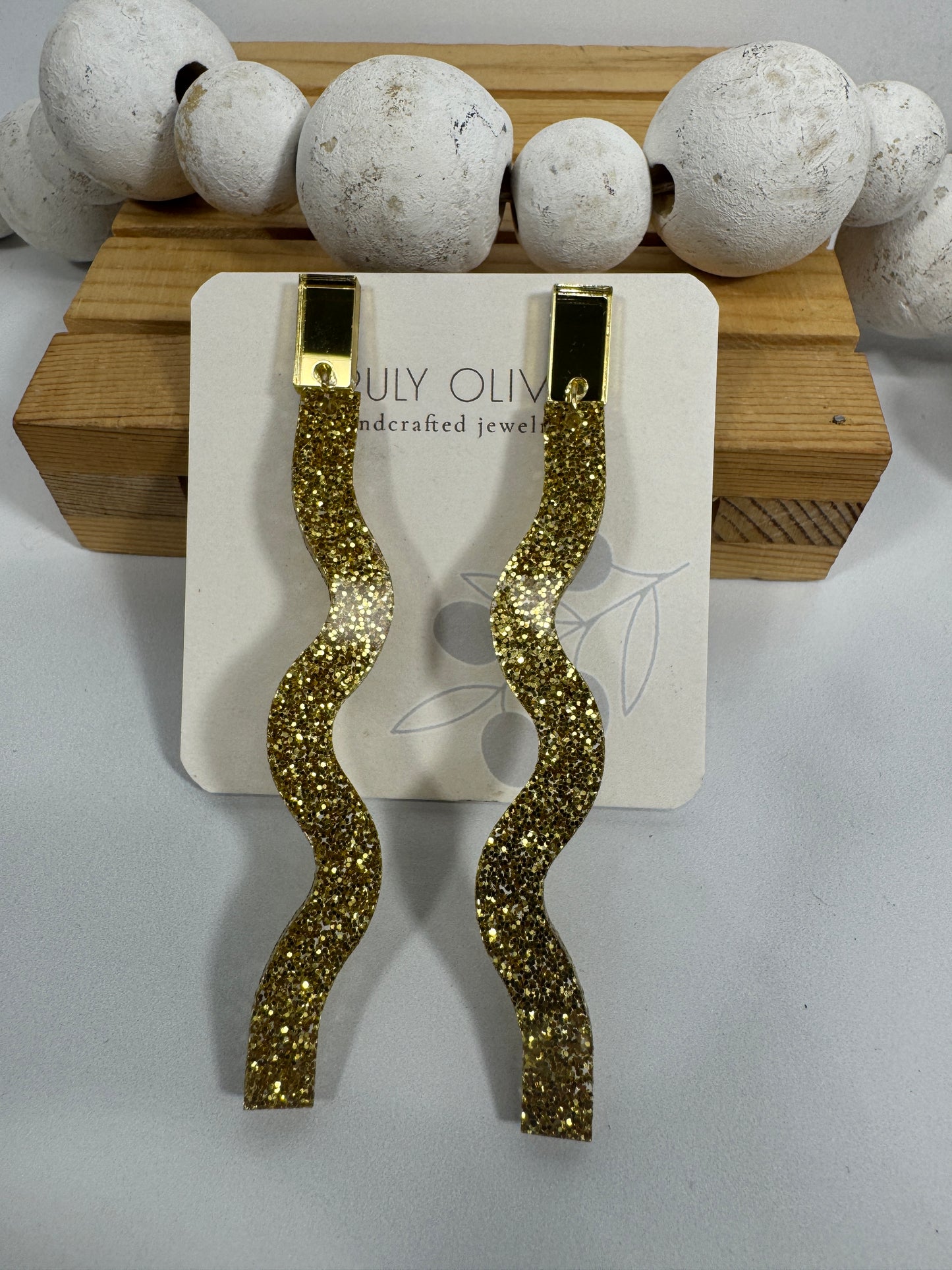 Long Dangle Glitter Gold Acrylic Holiday Earrings