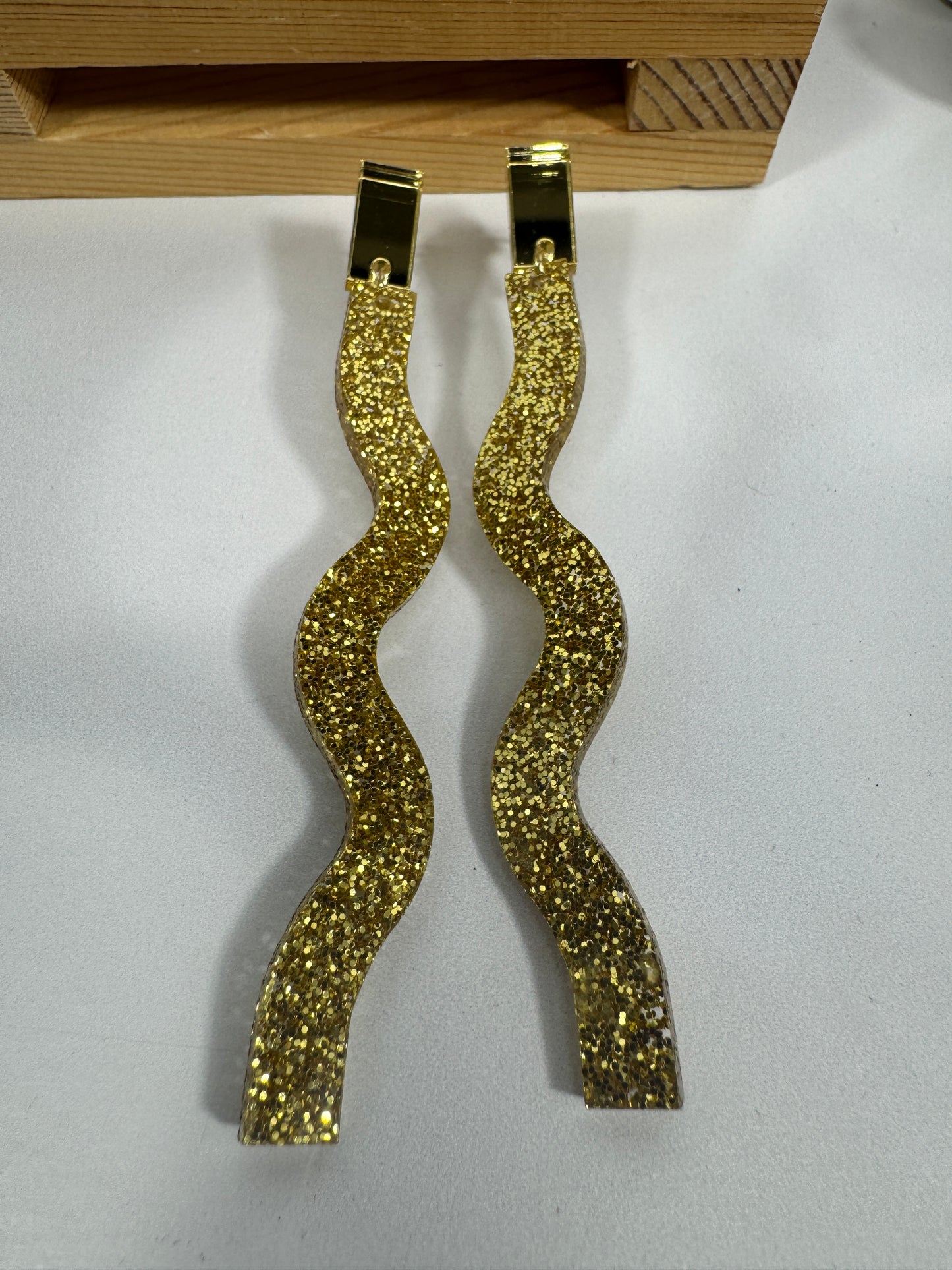 Long Dangle Glitter Gold Acrylic Holiday Earrings