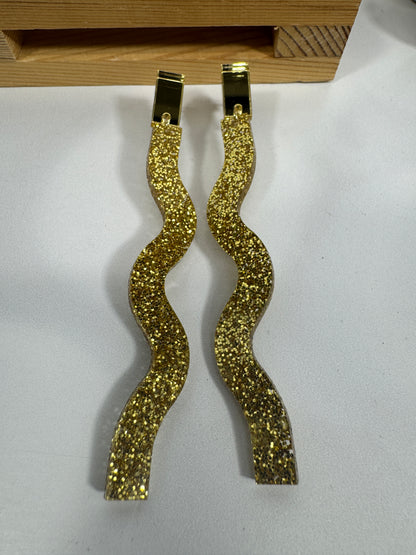 Long Dangle Glitter Gold Acrylic Holiday Earrings