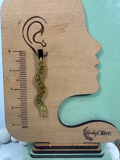 Long Dangle Glitter Gold Acrylic Holiday Earrings