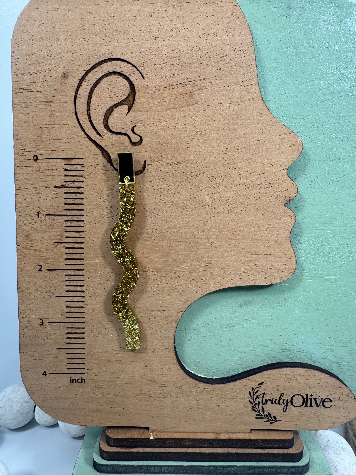 Long Dangle Glitter Gold Acrylic Holiday Earrings