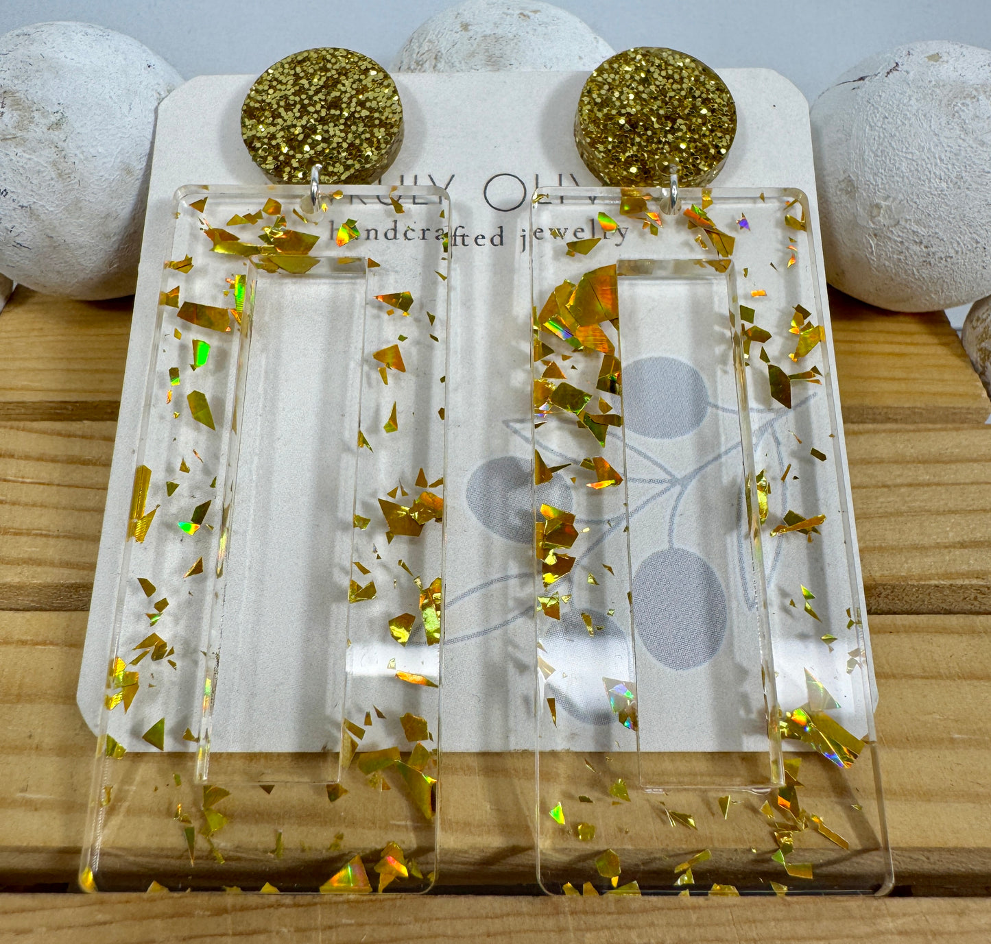 Mirrored Gold Acrylic Glitter Earrings