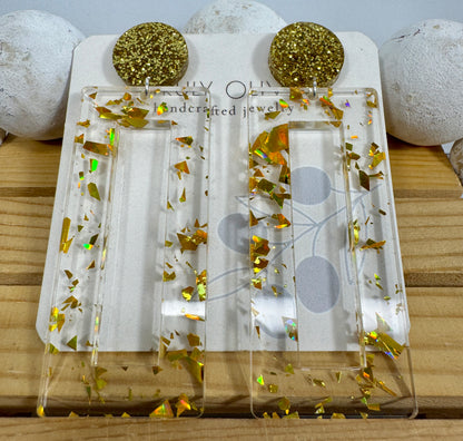 Mirrored Gold Acrylic Glitter Earrings