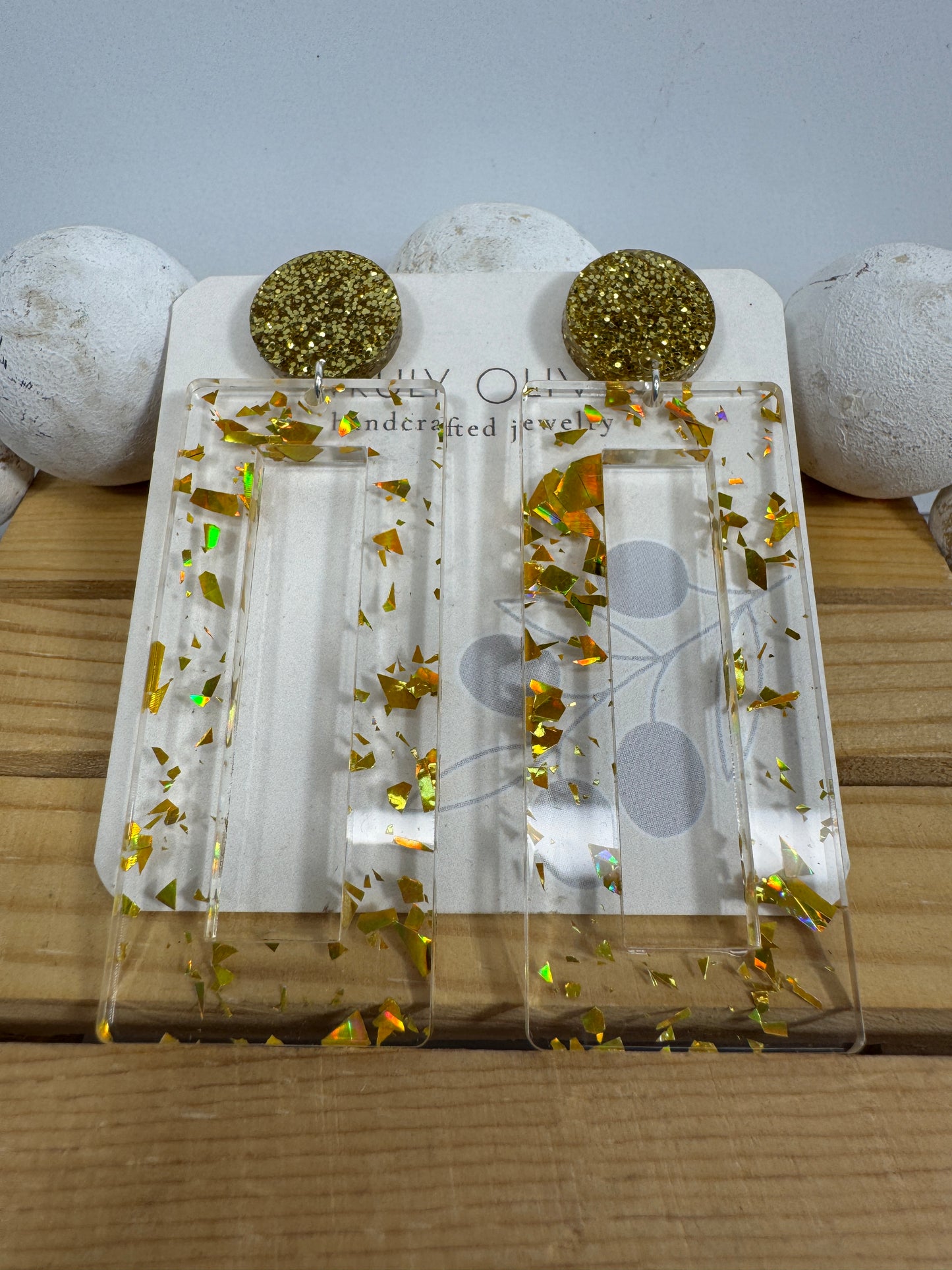 Mirrored Gold Acrylic Glitter Earrings