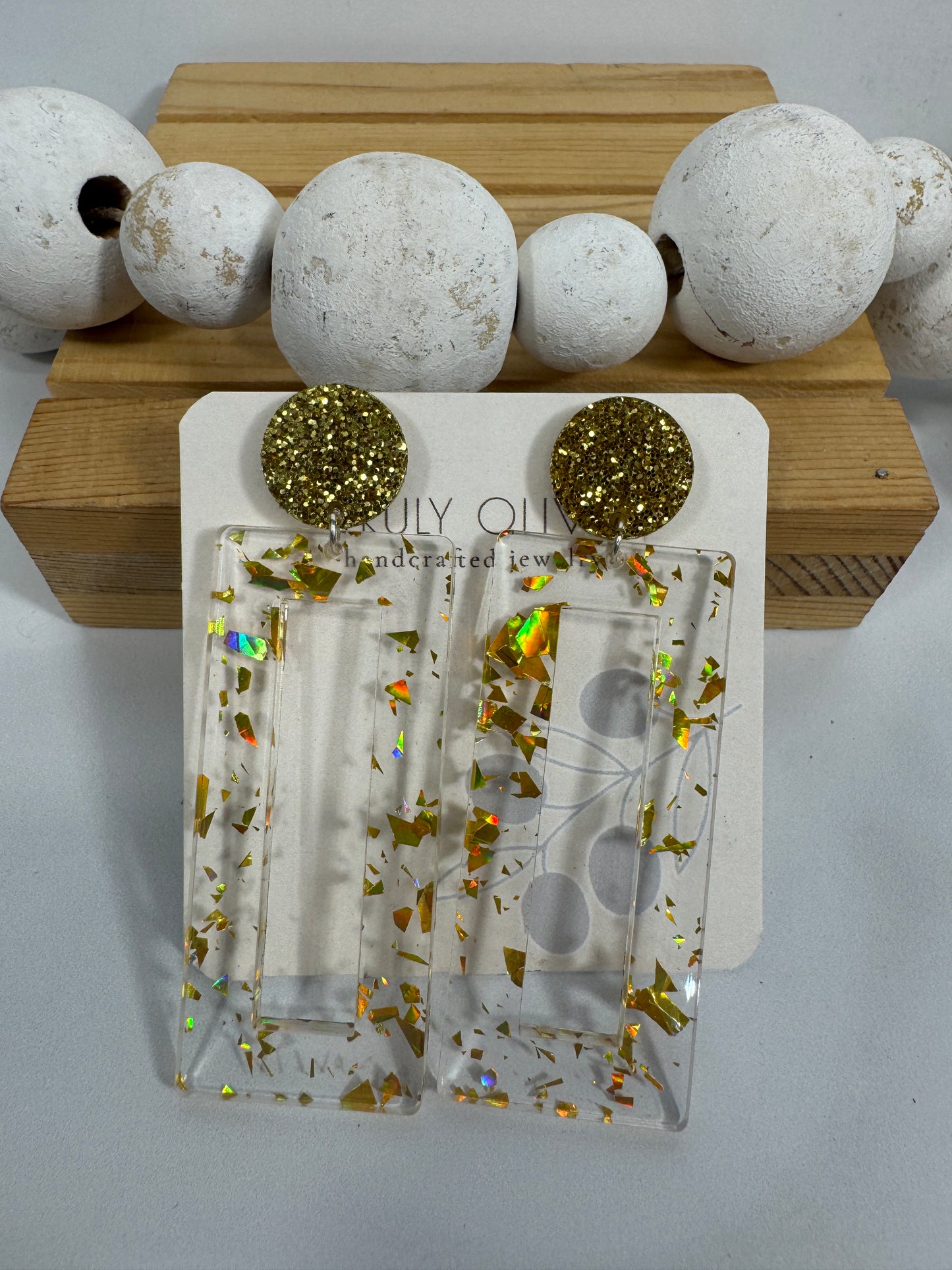 Mirrored Gold Acrylic Glitter Earrings