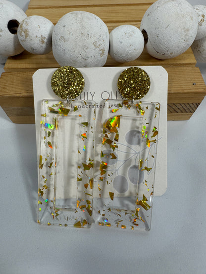 Mirrored Gold Acrylic Glitter Earrings
