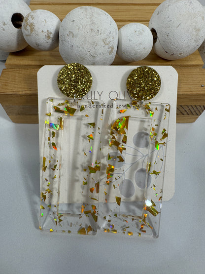 Mirrored Gold Acrylic Glitter Earrings